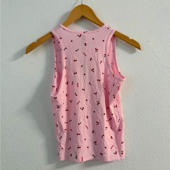 Skims Soft Lounge Logo Cherry Print Tank Top Sz X-Small Split Neck TP-TNK-5198W - Picture 2 of 6